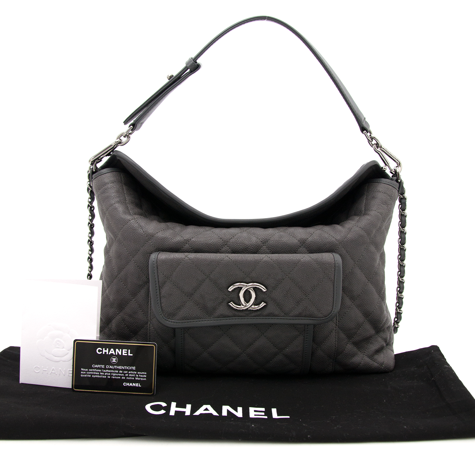 【持つだけで洒落見え！】CHANEL × Large Hobo Bag Chanel Grey Bubble Quilted Lambskin Leather Large Hobo Bag