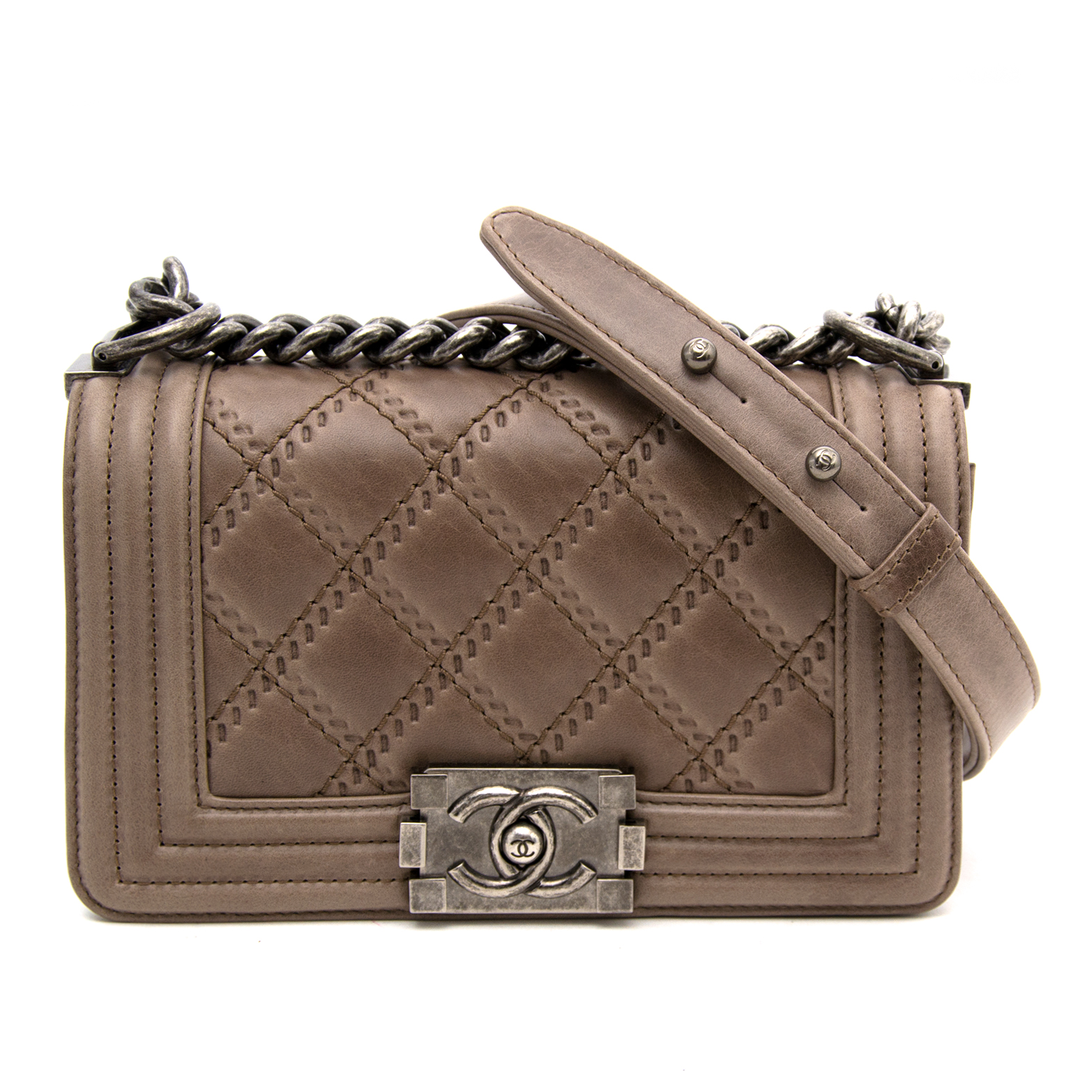 Chanel Taupe Quilted Boy Bag Small ○ Labellov ○ Buy and Sell