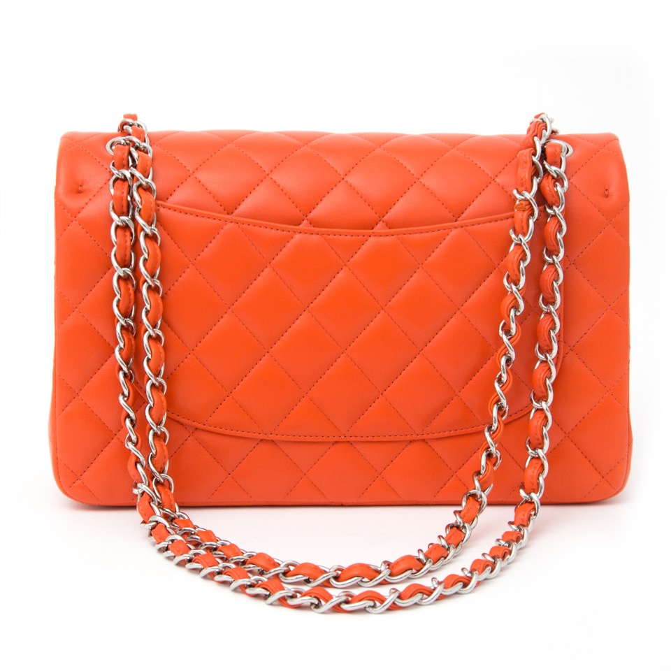 VERY RARE!Chanel Orange Red Jumbo Double Flap Bag Labellov