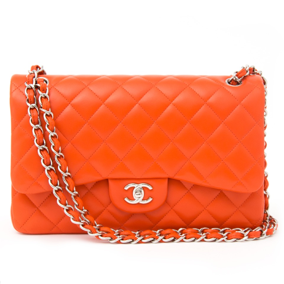 VERY RARE!Chanel Orange Red Jumbo Double Flap Bag ○ Labellov