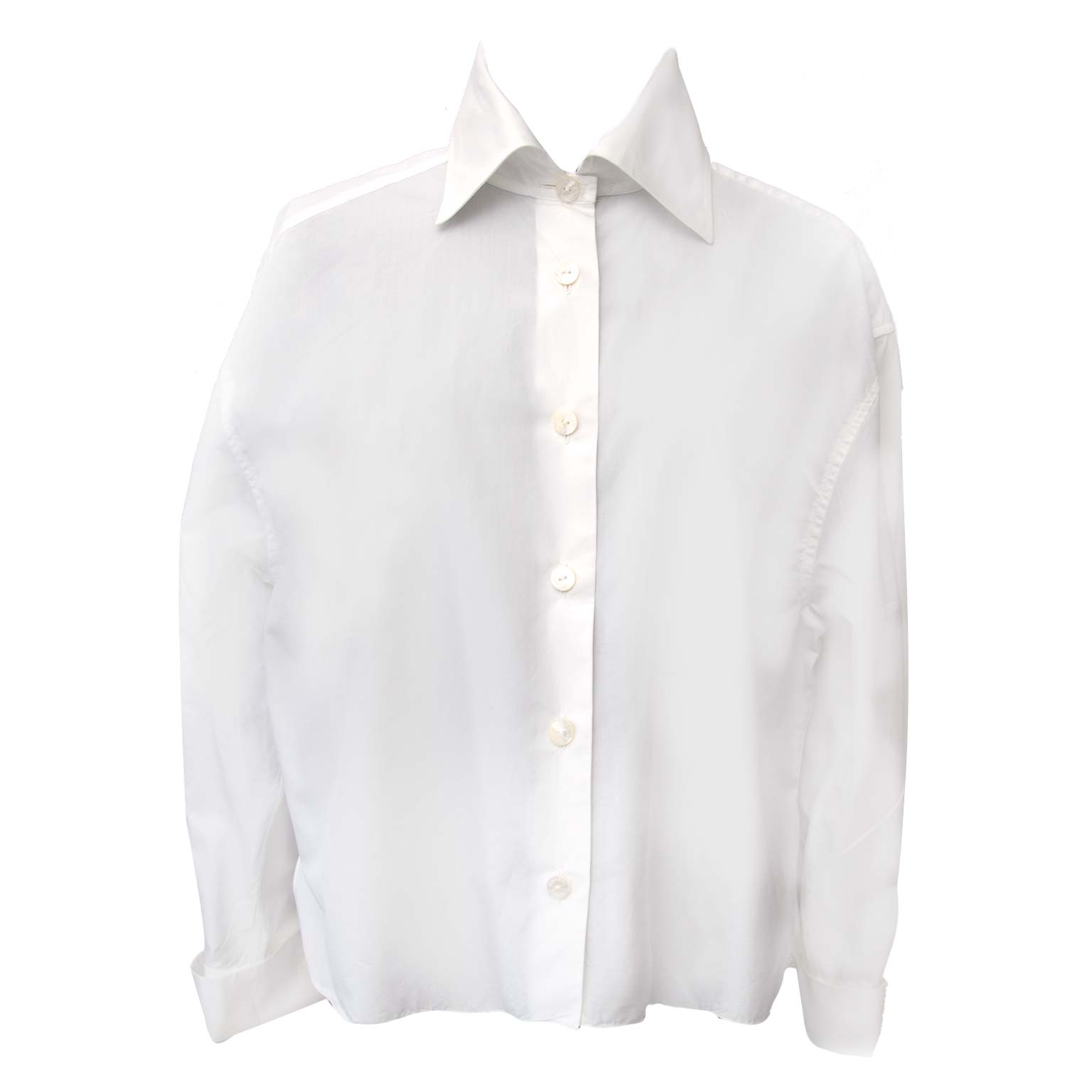 Auth Chanel 22A Rhinestone Cotton Shirt Frill Blouse P73037 White 36(179622