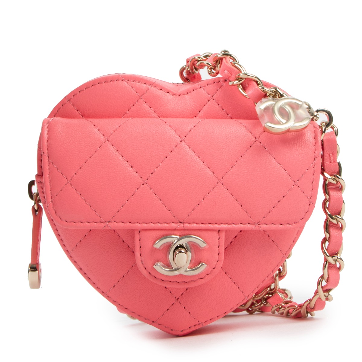 CHANEL Small Quilted Lambskin CC In Love Heart Bag Pink