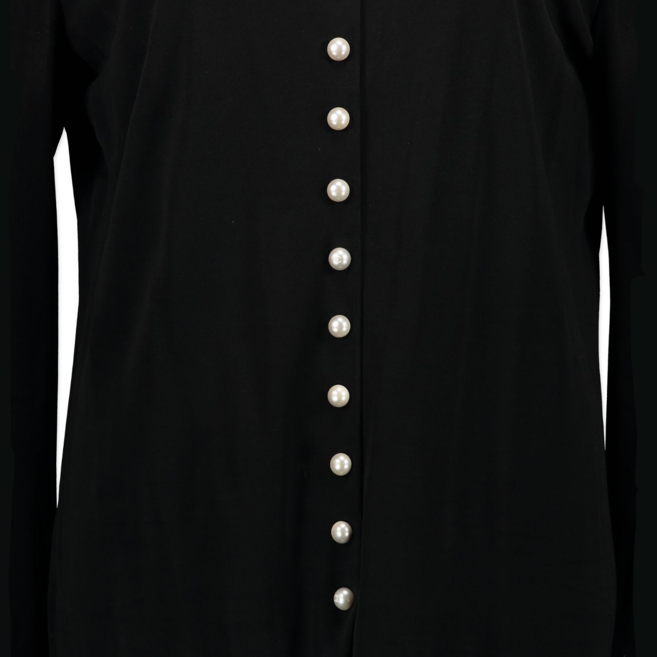 Chanel Black Long Sleeve Blouse Pearl Embellished Button Detail