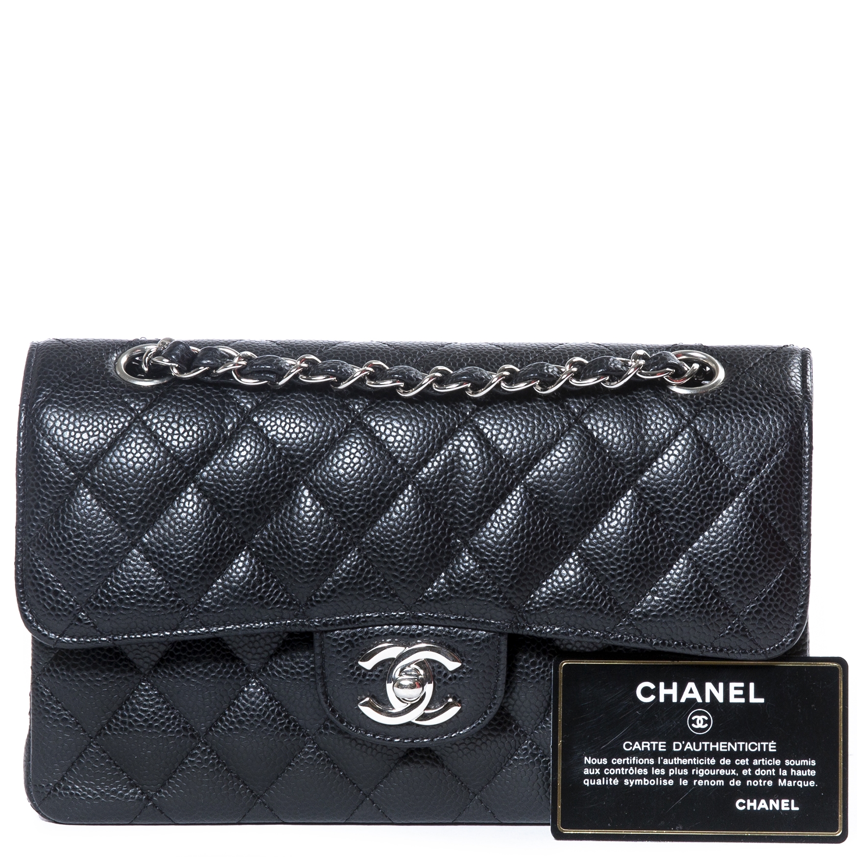 chanel small classic flap black caviar bag