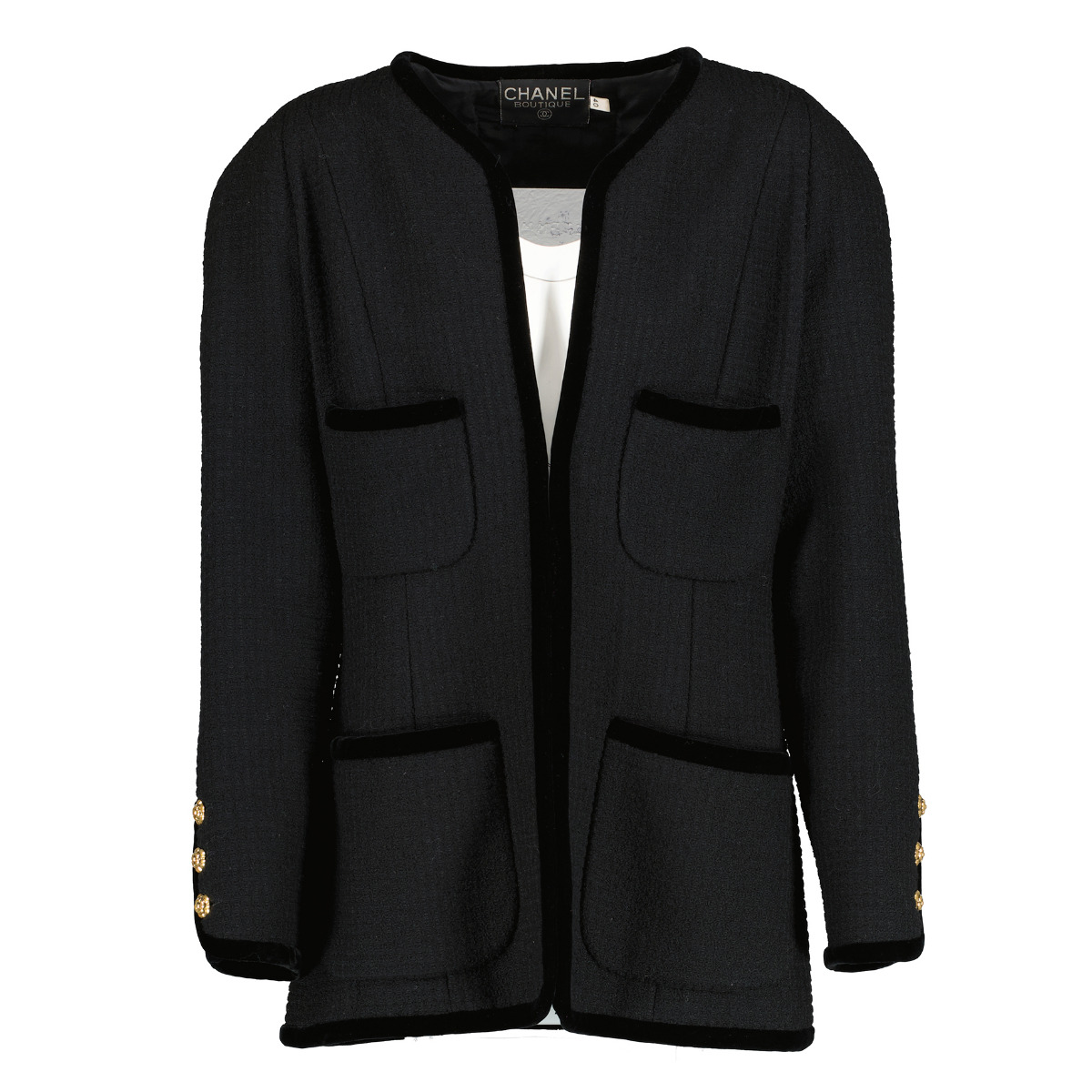 Chanel Black Velvet Trim Tweed Jacket - Size FR40 ○ Labellov