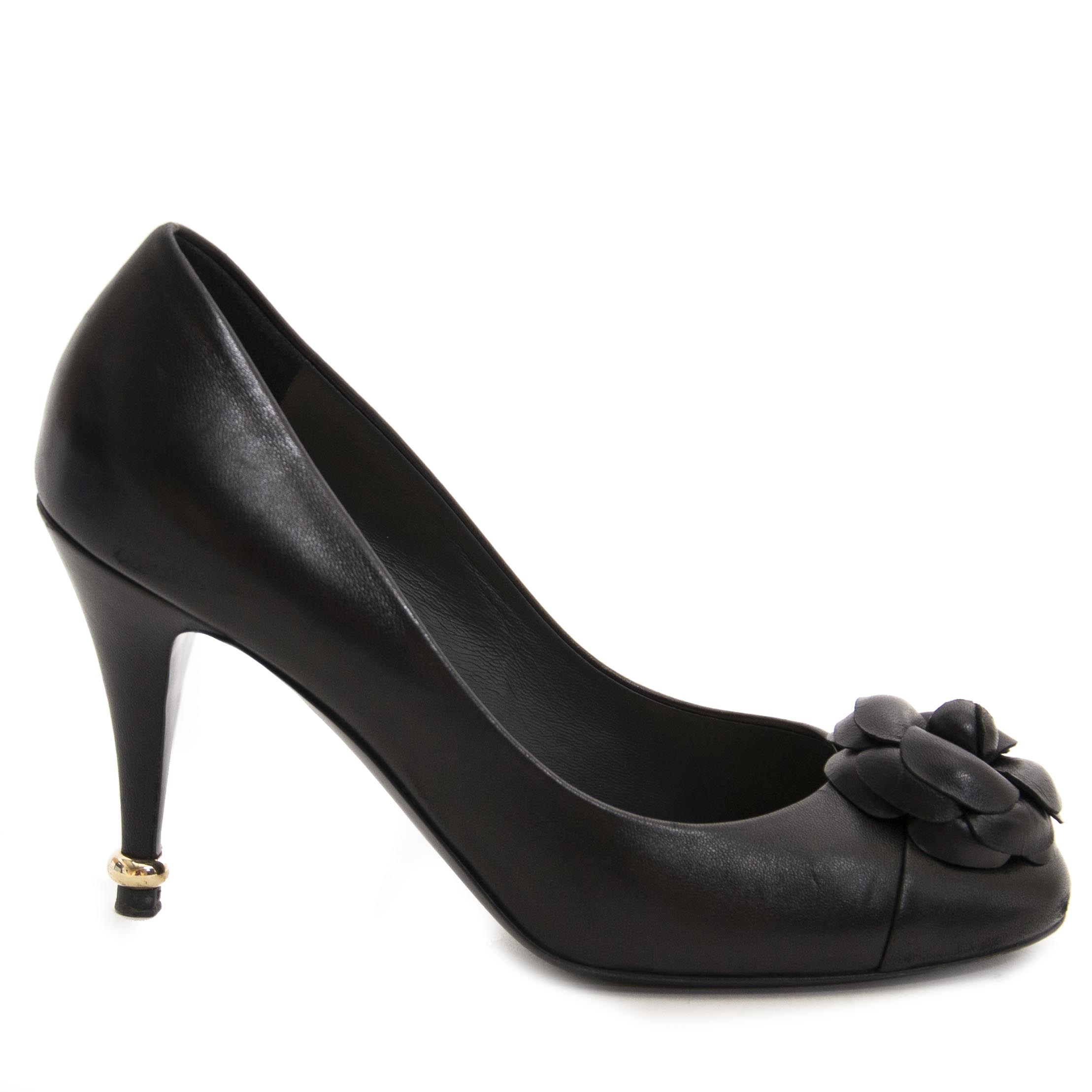 Chanel Black Camellia Heels size 37.5 Labellov Buy and Sell Authentic Luxury