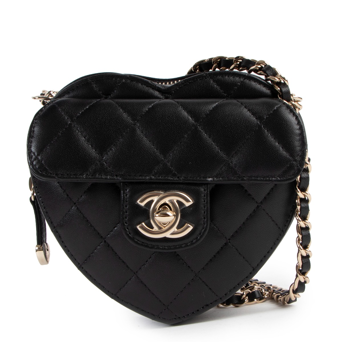 Chanel Spring/Summer 2022 Black Lambskin Heart Clutch With Chain