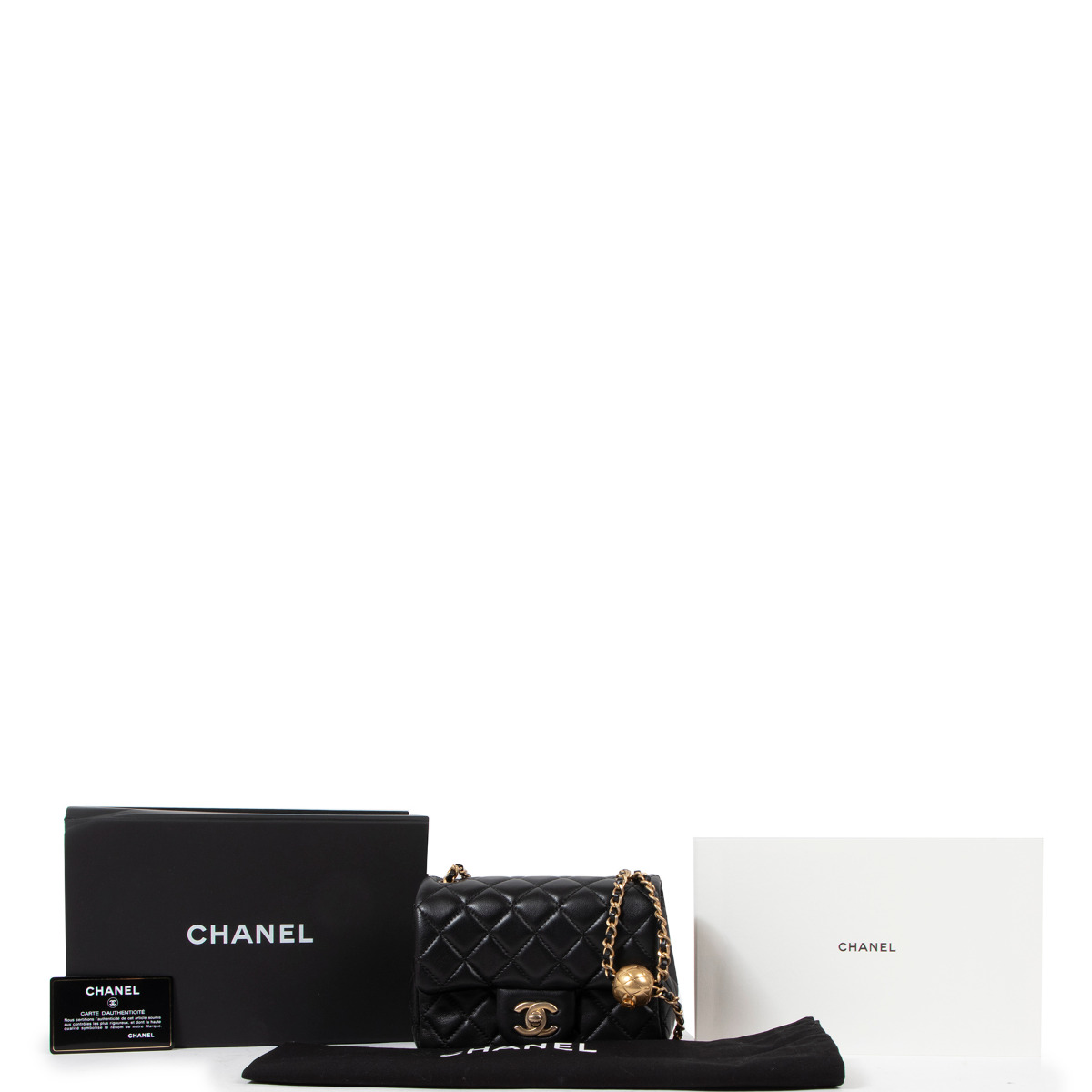 Chanel Black Mini Square Pearl Crush Lambskin Leather Flap Bag