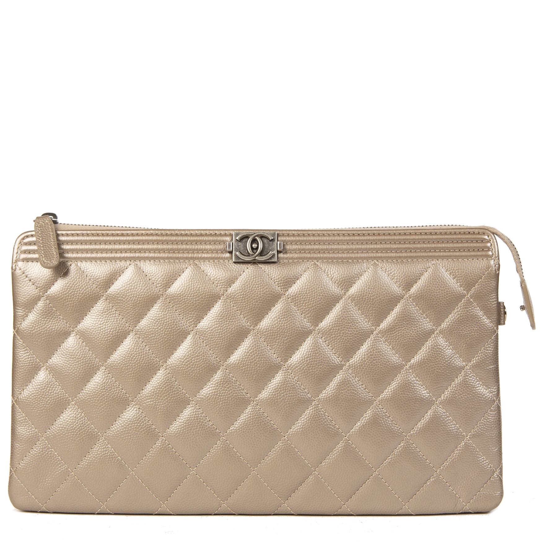 Chanel Boy Quilted Calfskin Gold Metallic Leather Clutch Labellov Buy and  Sell Authentic Luxury