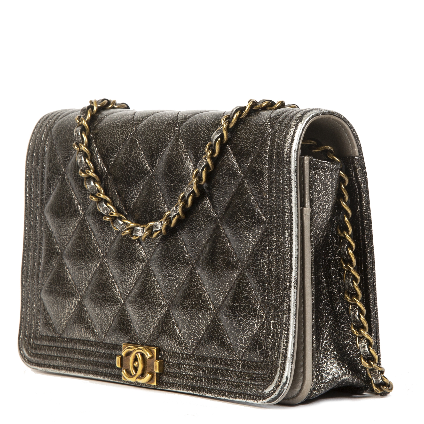 ◆希少◆VINTAGE◆【CHANEL】Chanel Boy*Wallet On Chain*バッグ Chanel Boy Wallet On Chain Metallic Grey WOC Bag ○ Labellov