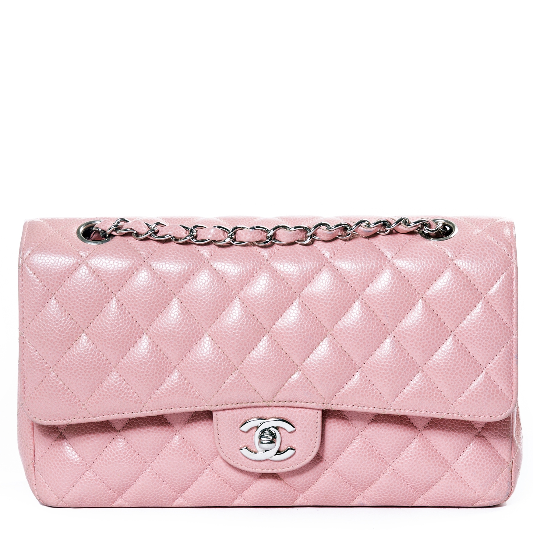 Chanel Fuchsia Pink Caviar Medium Chevron Quilted 2.55 Reissue Double Flap  Bag