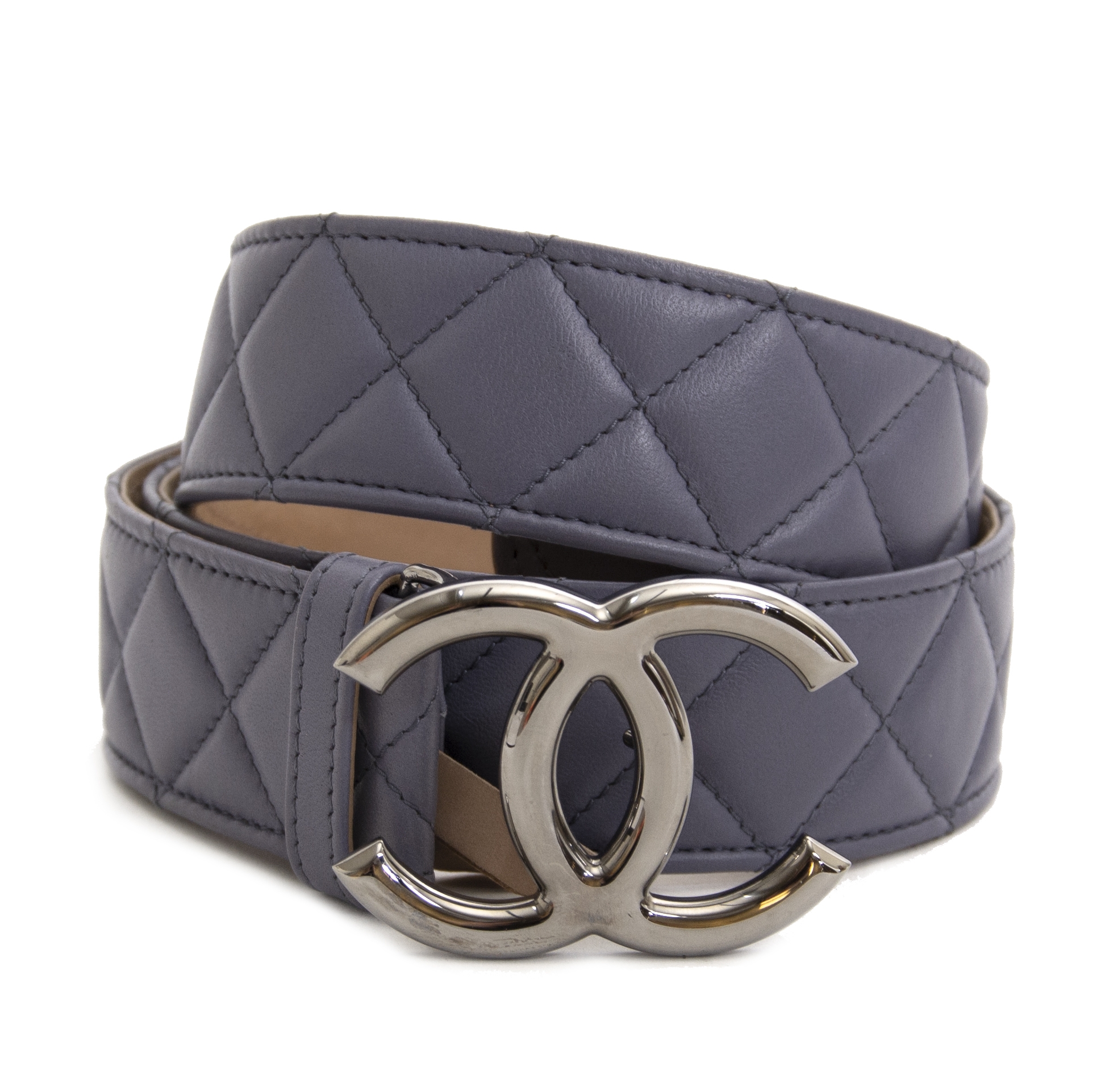 Buy CHANEL Wide BELT in Silver Gray Leather CC Buckle T.90 Very Online in  India 