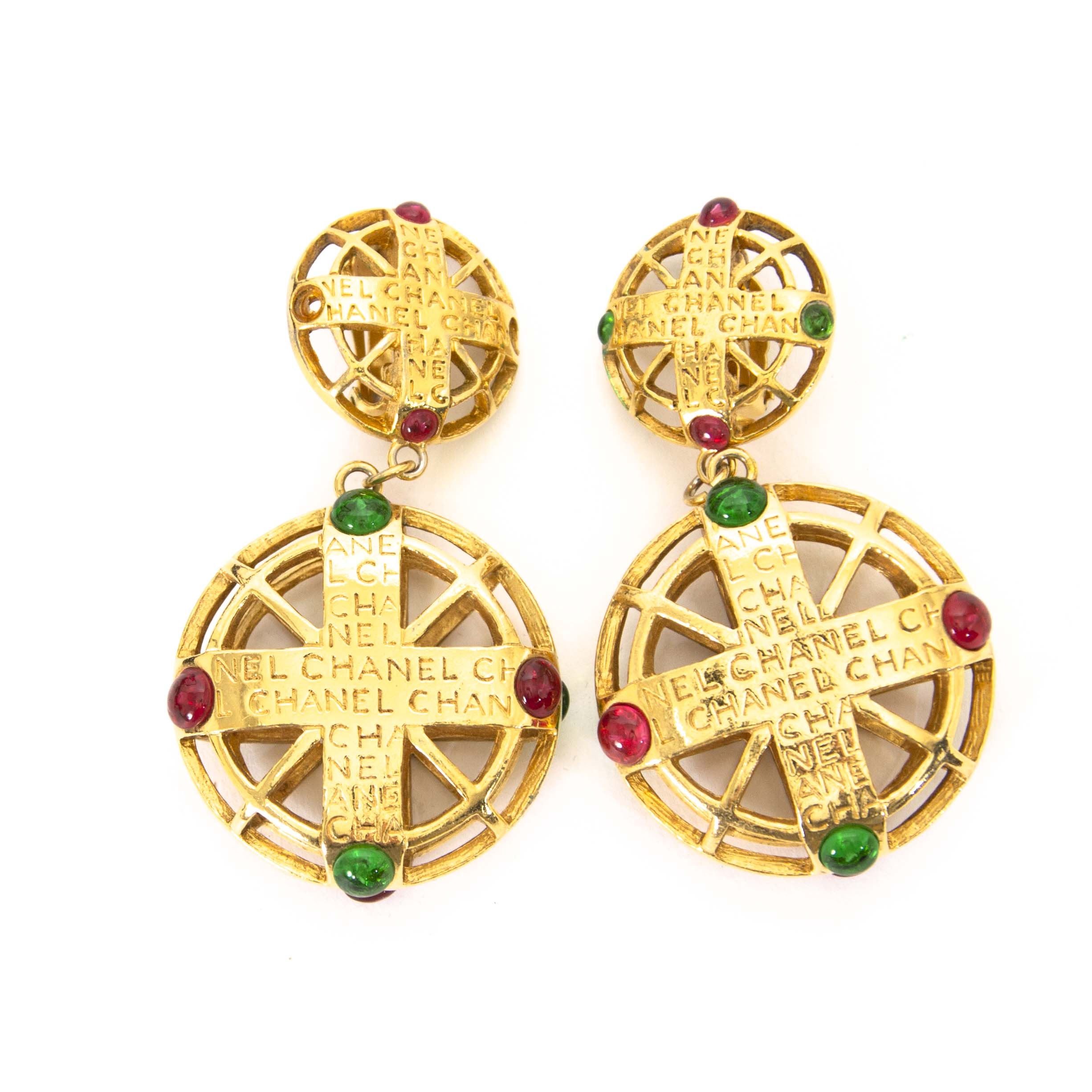 Chanel Golden Pendant Earrings Red And Green Gems ○ Labellov ○ Buy and Sell  Authentic Luxury