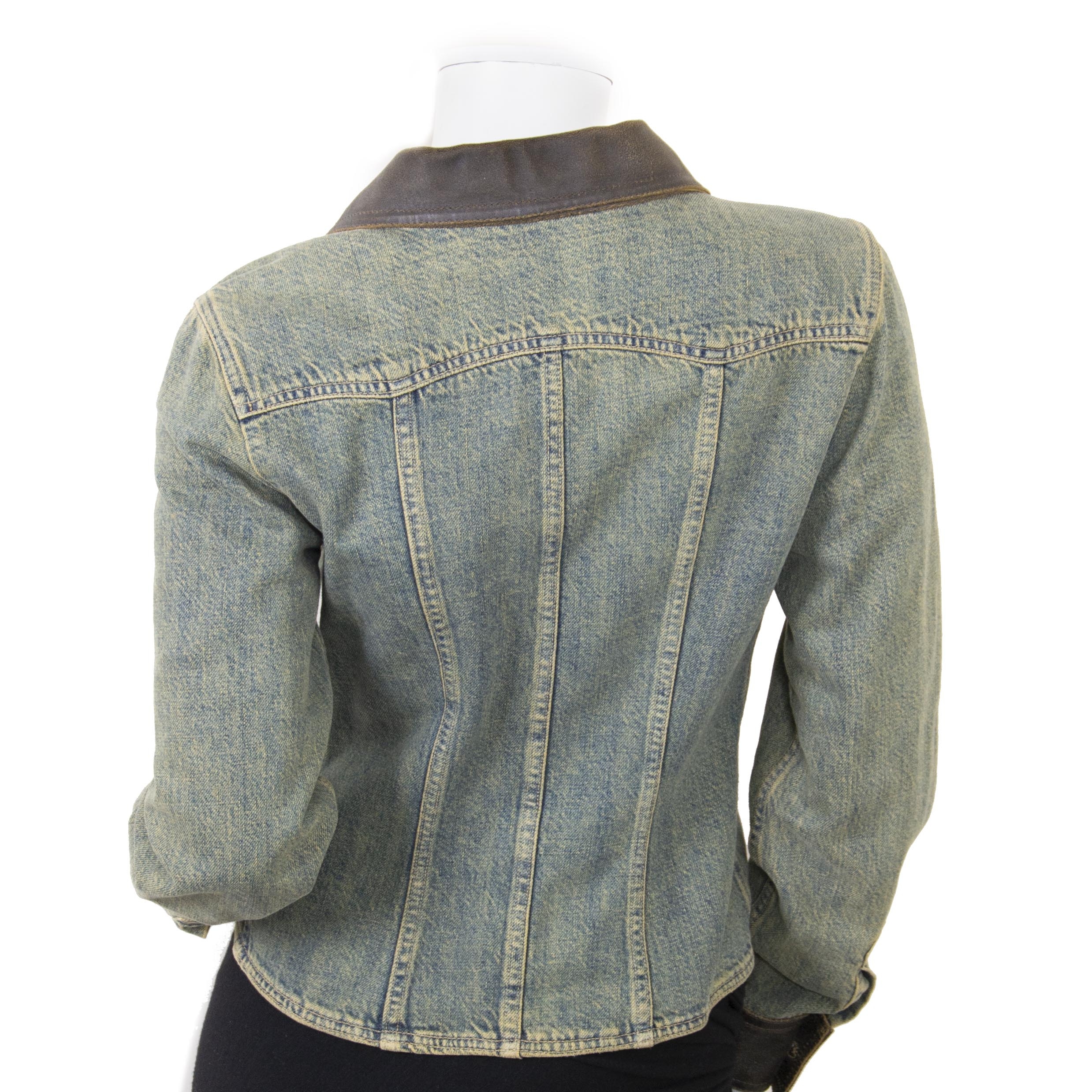 Chanel Denim Jacket with Leather Collar - size 38