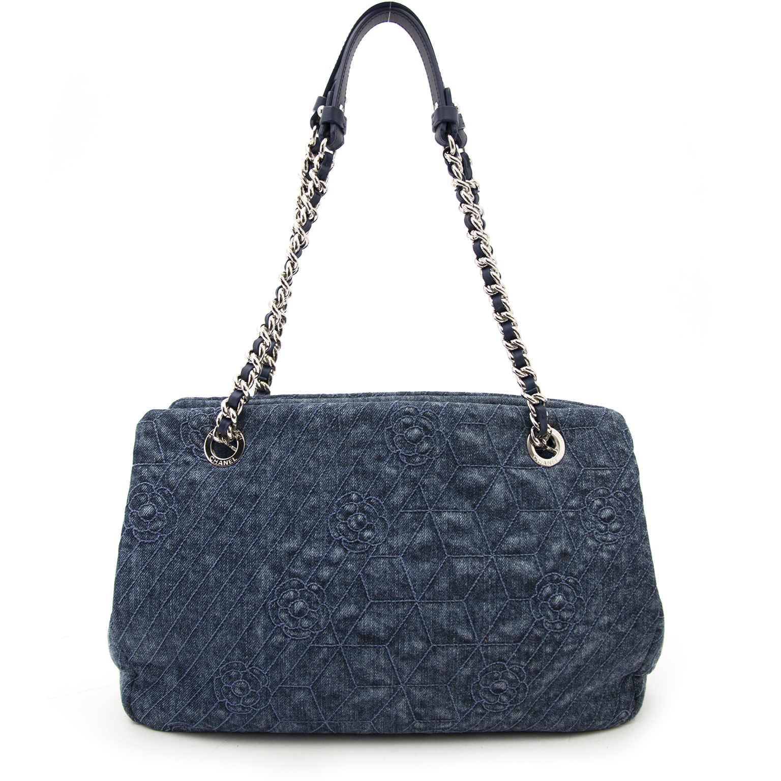 Chanel Denim Embroidered Camellia Shopper Tote Bag ○ Labellov