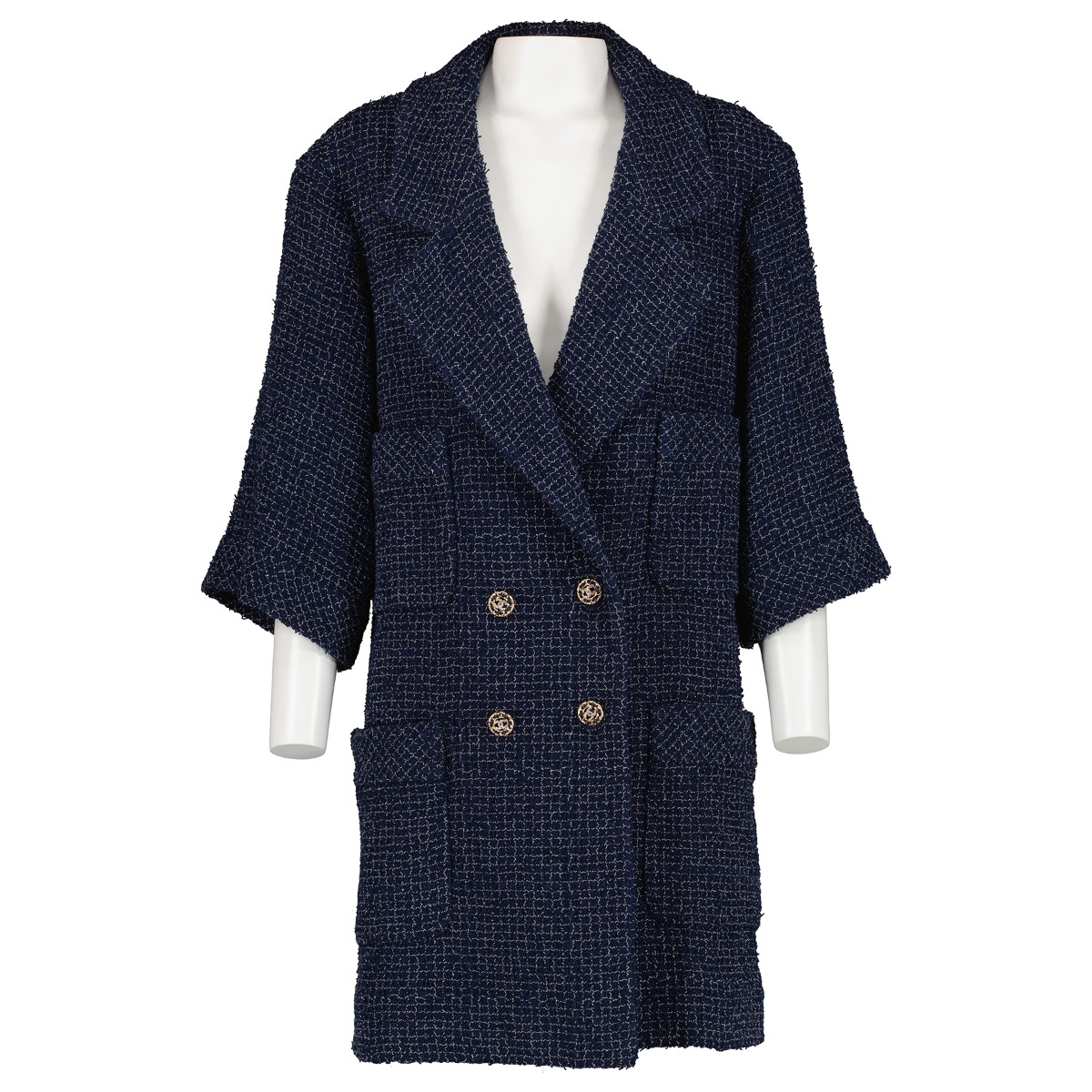 Chanel Spring Summer 2022 Blue Cotton Tweed Coat - Size 36 (FR
