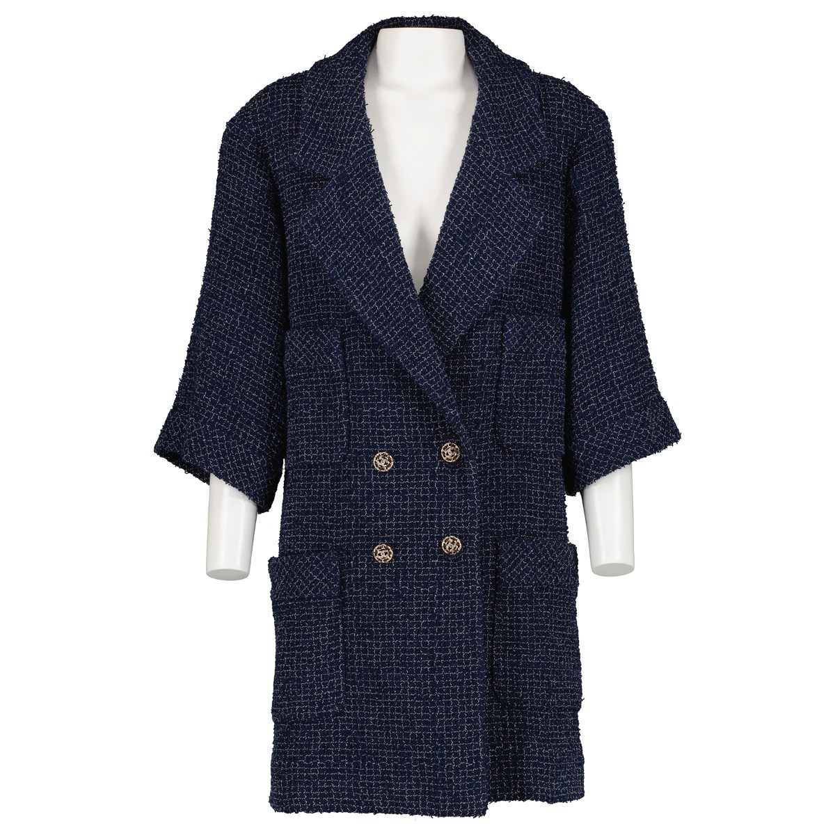 Chanel Spring Summer 2022 Blue Cotton Tweed Coat Size 36 FR Labellov Buy and Sell Authentic Luxury