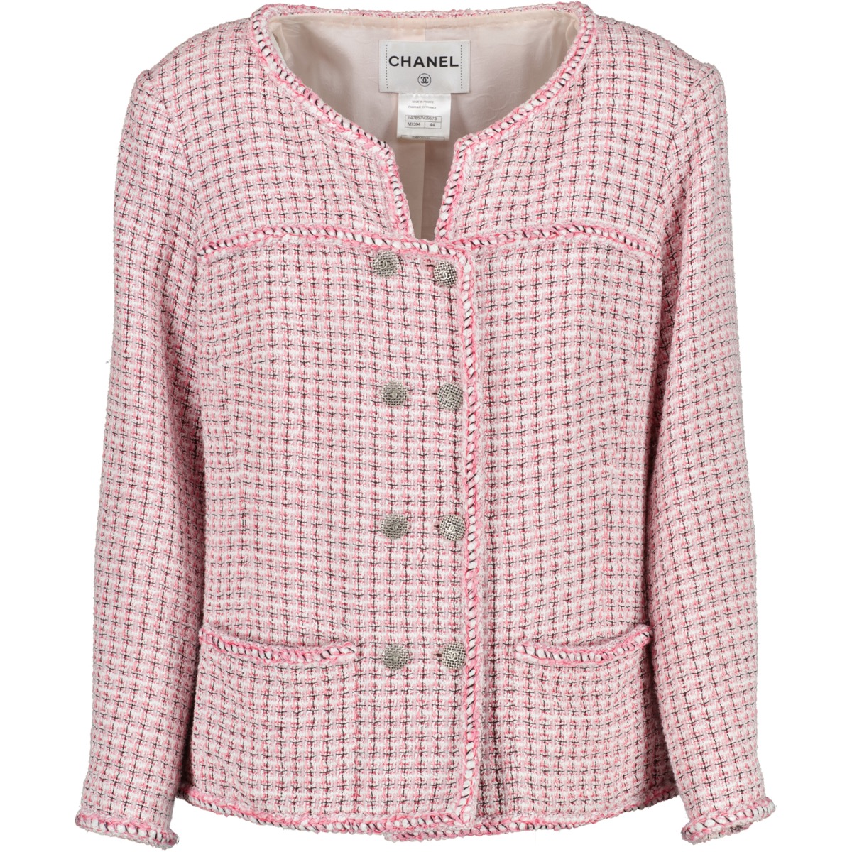 Chanel Pink Double Breasted Tweed Jacket Size FR 44 Labellov