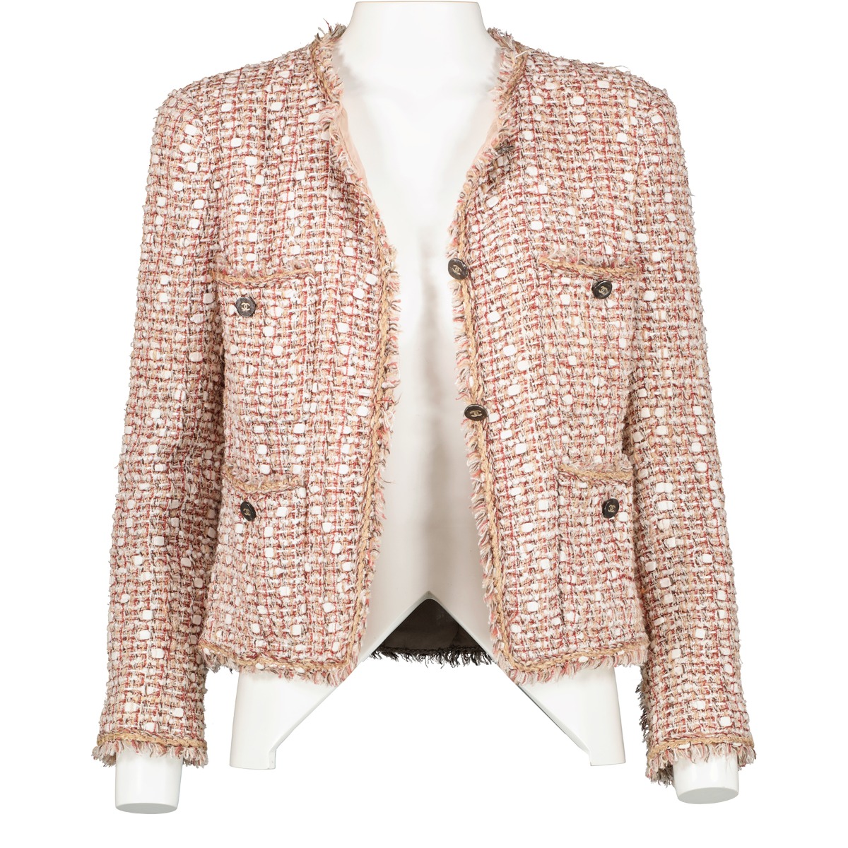 Chanel Spring 2006 Pink Tweed Fringed Metallic Classic Jacket - Size FR38  Labellov Buy and Sell Authentic Luxury