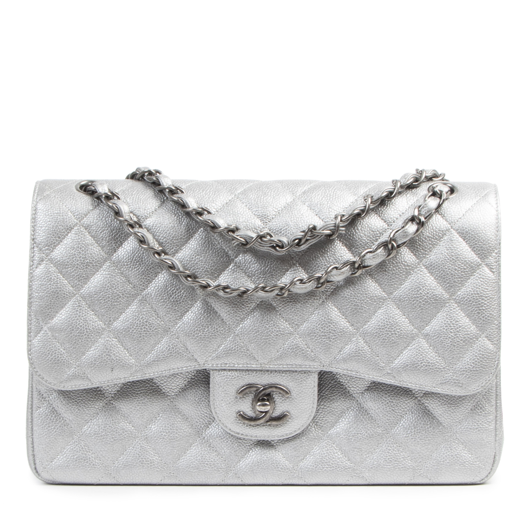 Chanel Silver Jumbo Classic Flap Bag Labellov Buy and Sell Authentic Luxury