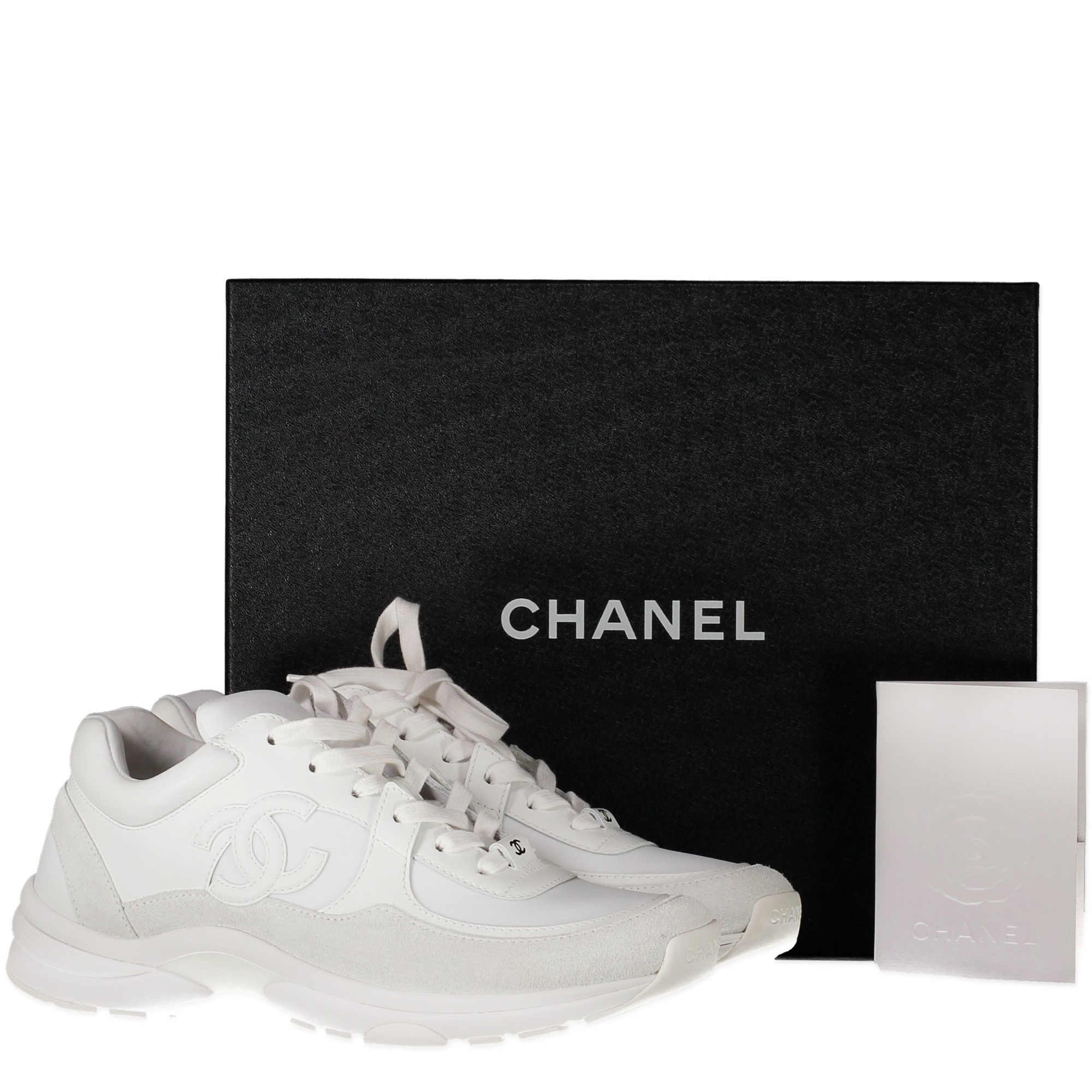 chanel cc logo triple white sneaker