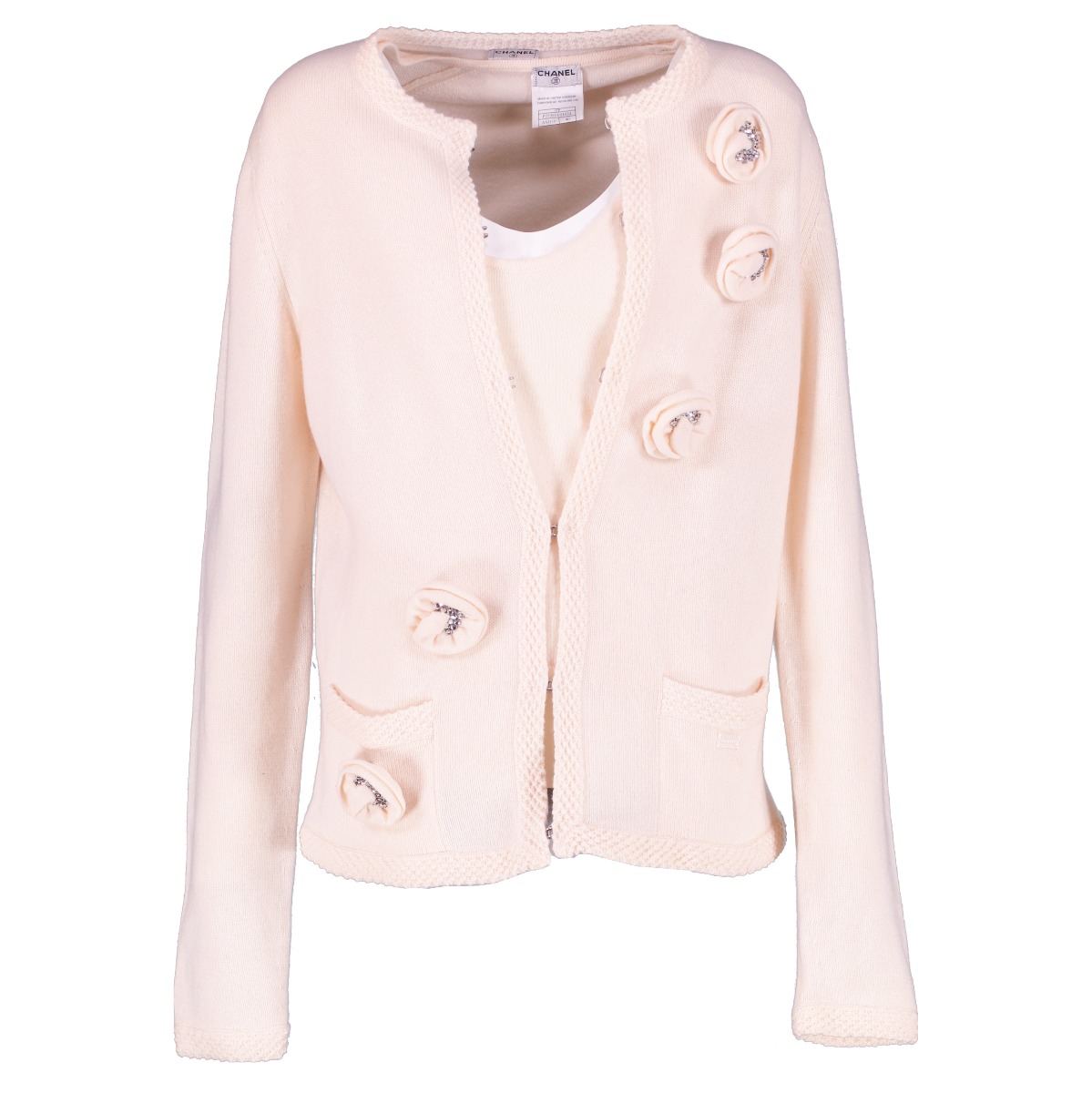 CHANEL CC ニットジップアップ ivory S CHANEL CC Logo Cable Knit Cardigan Ivory