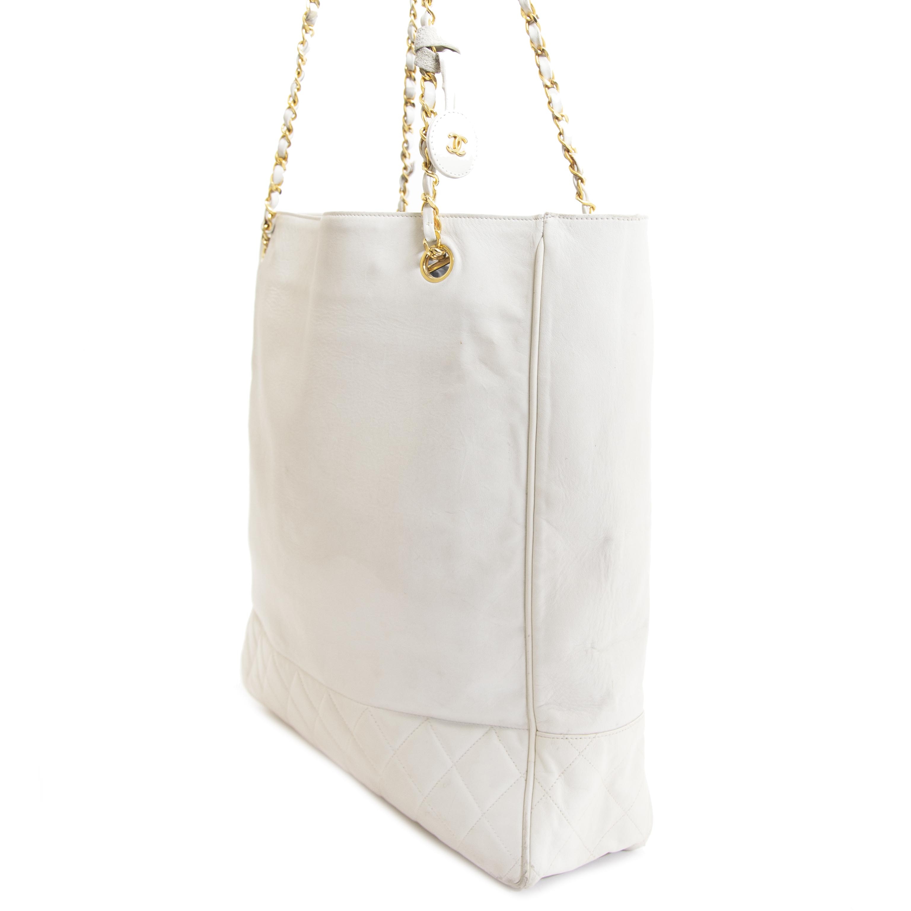 【CHANEL】Chanel vintage cowhide tote bag★ホワイト Chanel Vintage 1994 White Caviar Large CC Shoulder Tote Bag