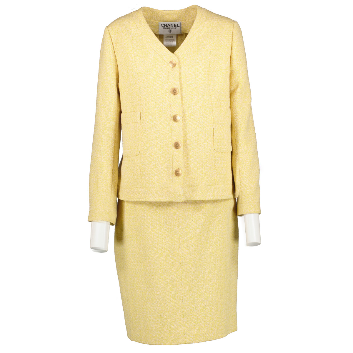 Chanel Pastel Yellow Tweed Skirt and Blazer Set - size FR44