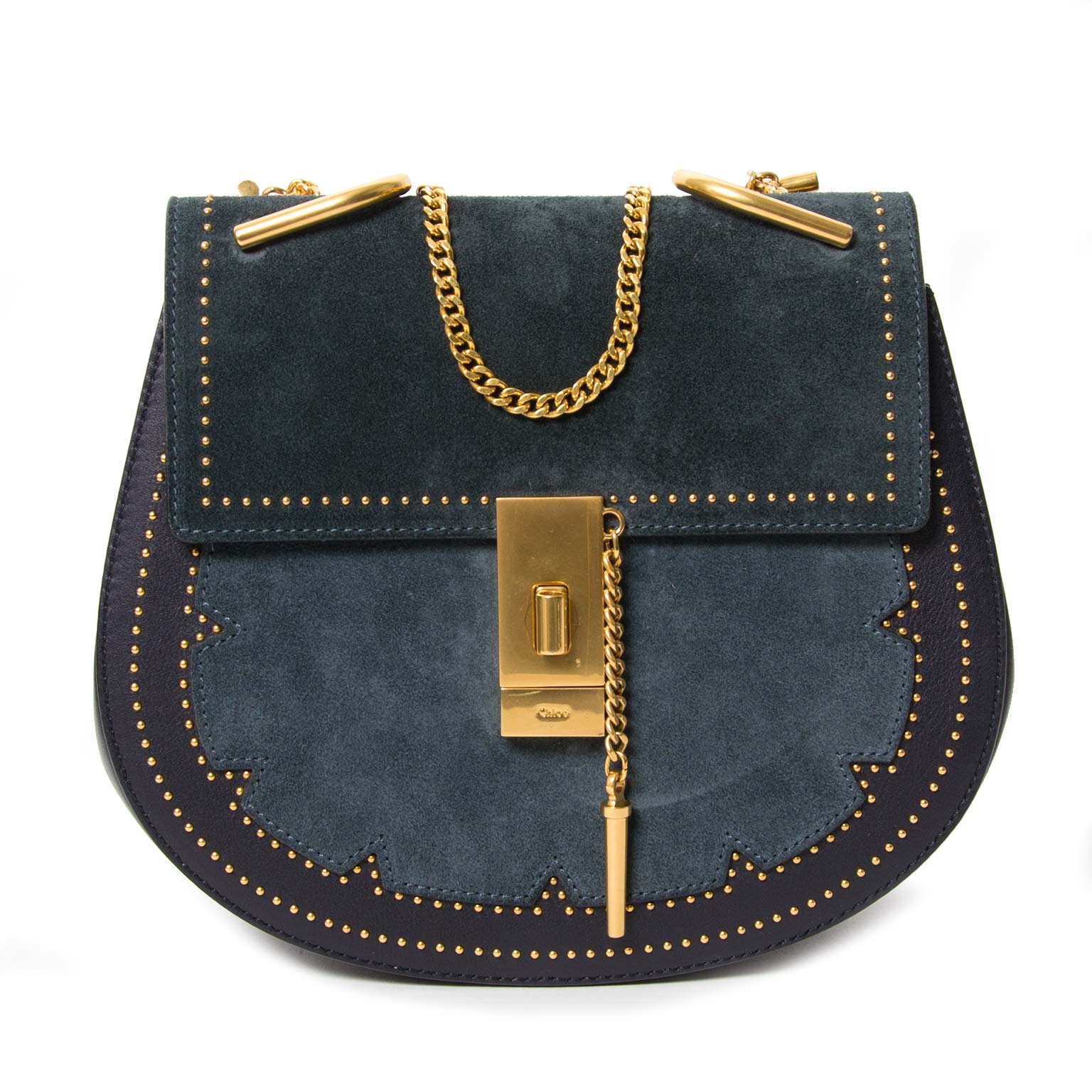 Chloé Drew Studded Suede And Leather Shoulder Bag