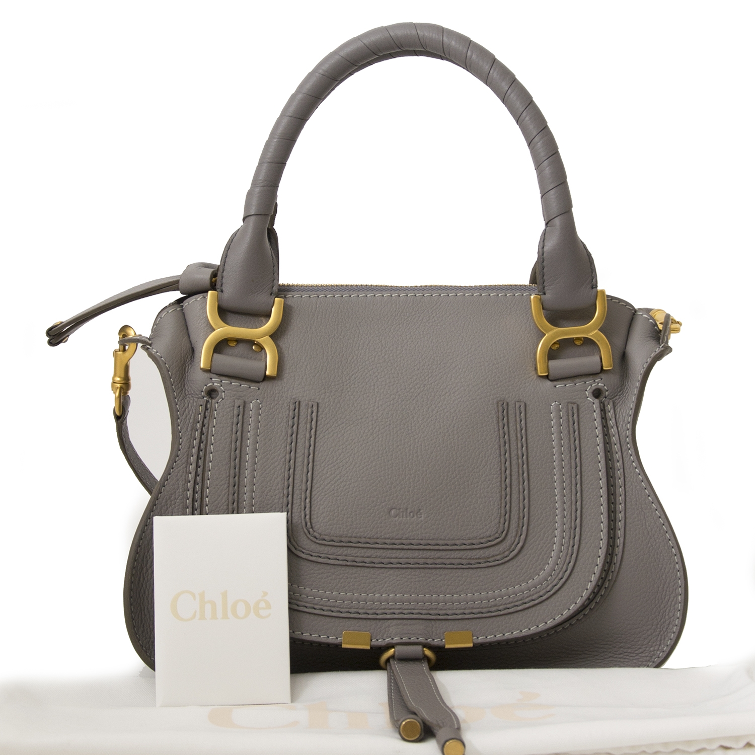 Chloe Marcie Medium Mouse Grey Pebbled Leather Handbag Labellov Buy and Sell Authentic Luxury