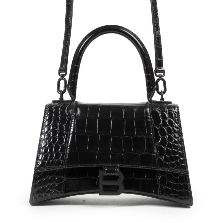 Balenciaga Black Croco Hourglass Small Top Handle Bag Labellov Buy and ...