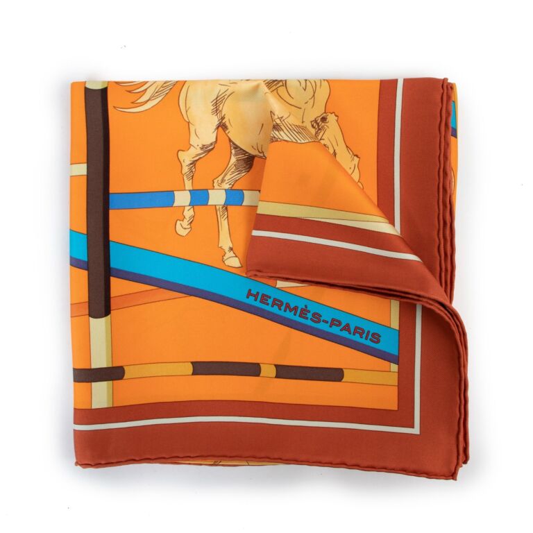 Hermès Orange Saut D'Obstacles Silk Carré Scarf Labellov Buy and Sell ...
