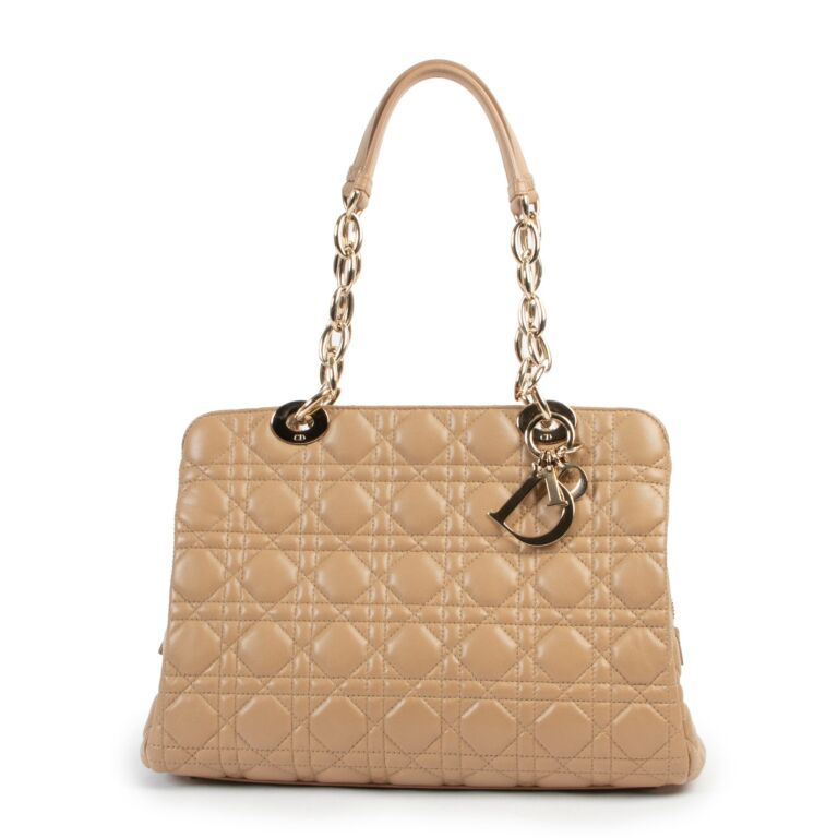 Christian Dior Quilted Satin Beige Lady Dior Shoulder bag Labellov Buy and Sell Authentic Luxury