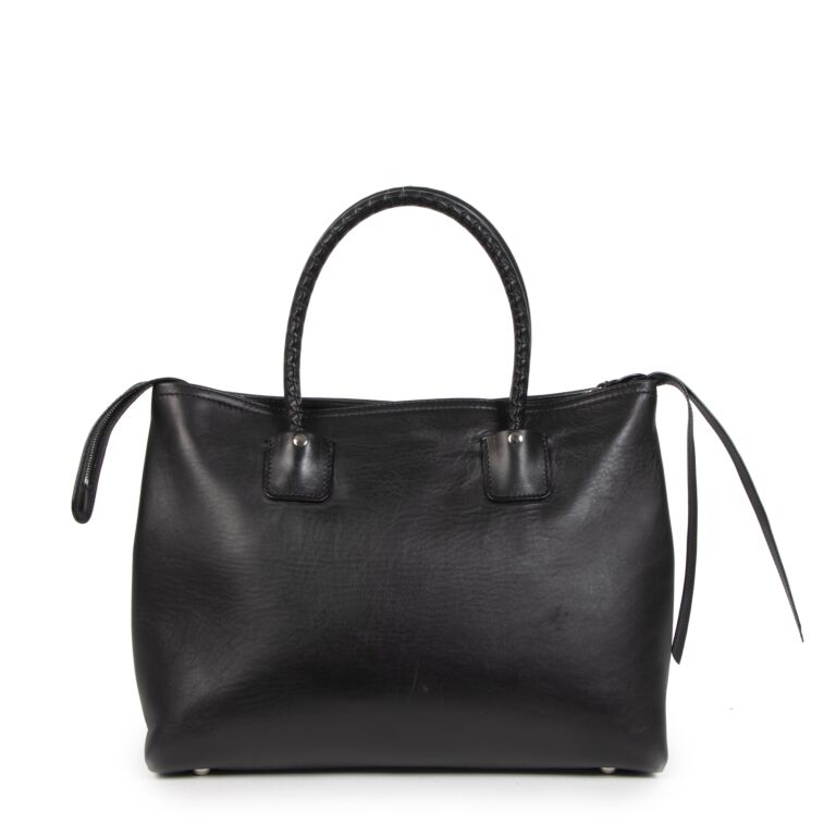 Alexander McQueen Black Whip Stitch Folk Tote Top Handle Bag