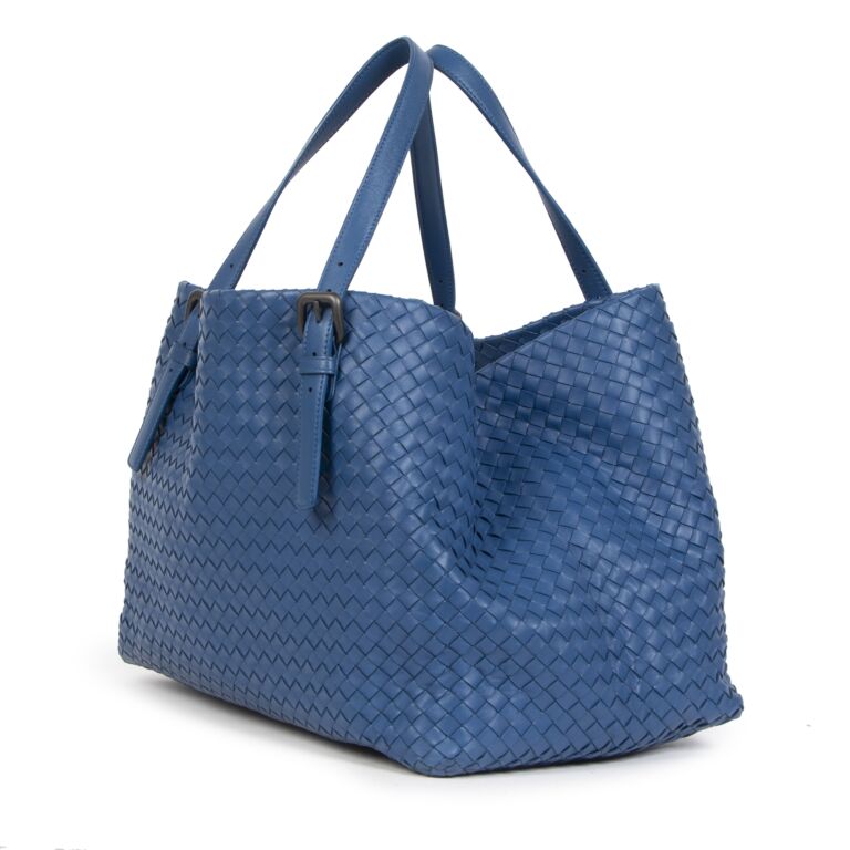 Bottega Veneta Dark Blue A Shape Woven Tote Bag Labellov Buy