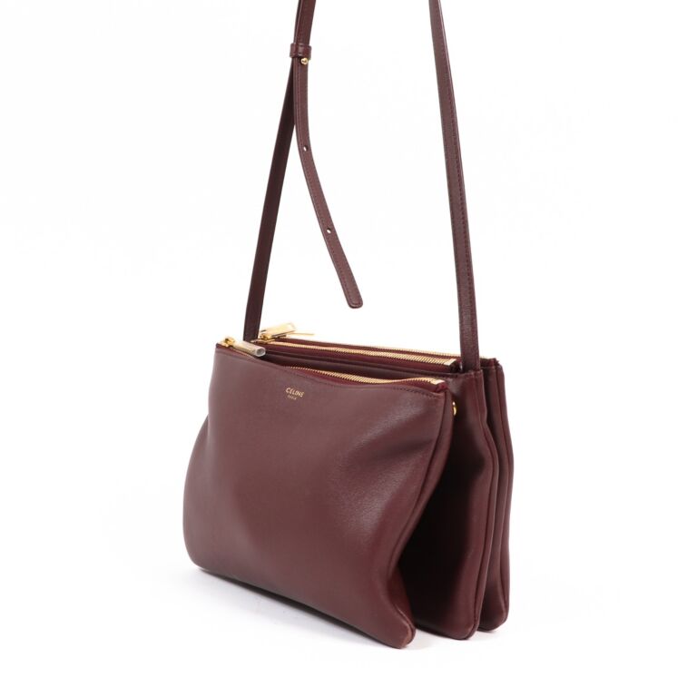 Celine Burgundy Lambskin Leather Large Trio Crossbody Bag - Yoogi's Closet