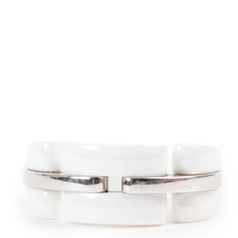 Chanel Ultra White Ceramic 18K White Gold Ring Size 59