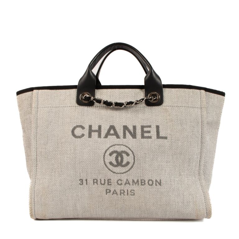 Chanel grey canvas tote hotsell