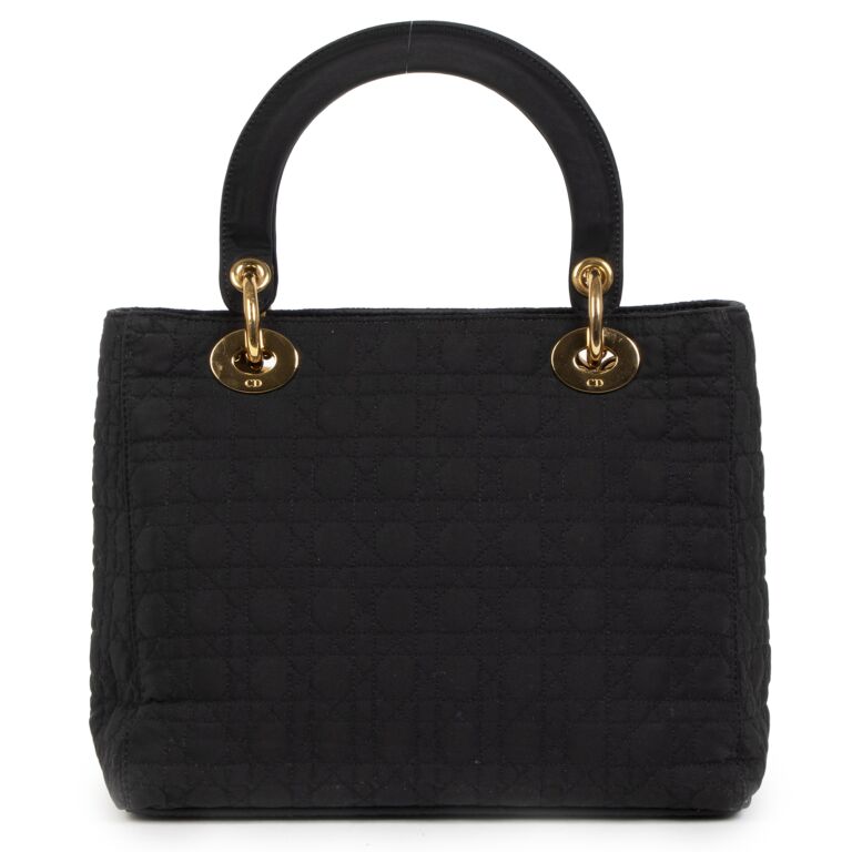 Lady Dior Black Quilted Cannage Nylon Medium Top Handle Bag