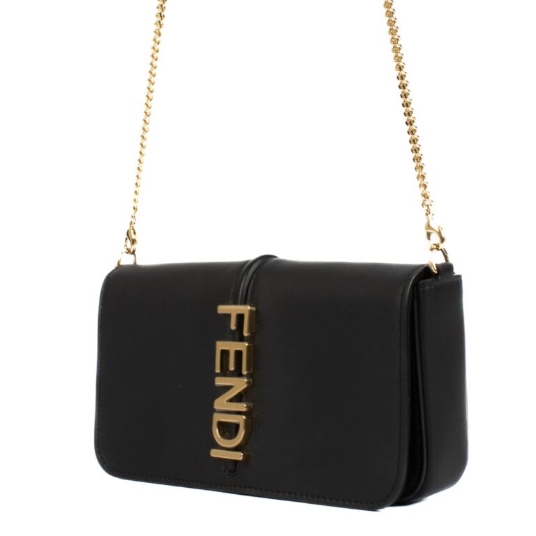 Fendi Black Leather Fendigraphy Wallet On Chain Bag