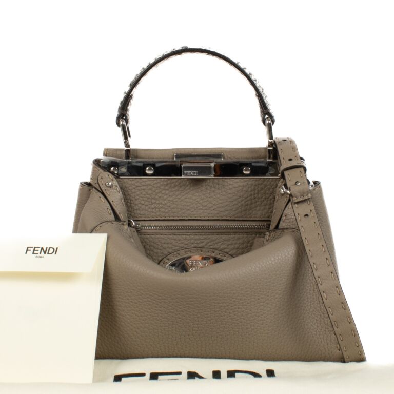Fendi Dove Grey Leather Python Selleria Peekaboo Mini Bag Labellov Buy and Sell Authentic Luxury