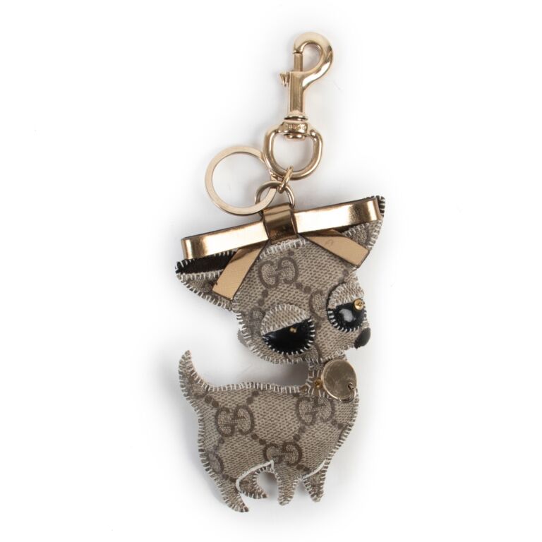 Gucci GG Supreme Guccioli Brando Chihuahua Keychain Charm