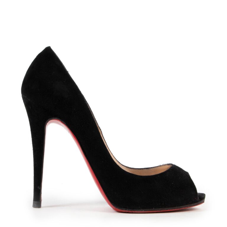 Christian Louboutin Black Suede Peep Toe Pumps size 39.5