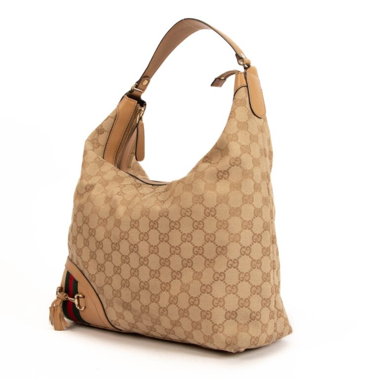 Gucci Beige/Brown GG Canvas and Leather Large Horsebit Hobo Gucci