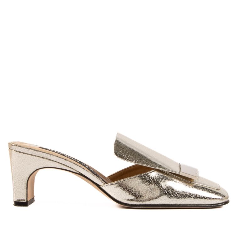 Metallic heeled mules store