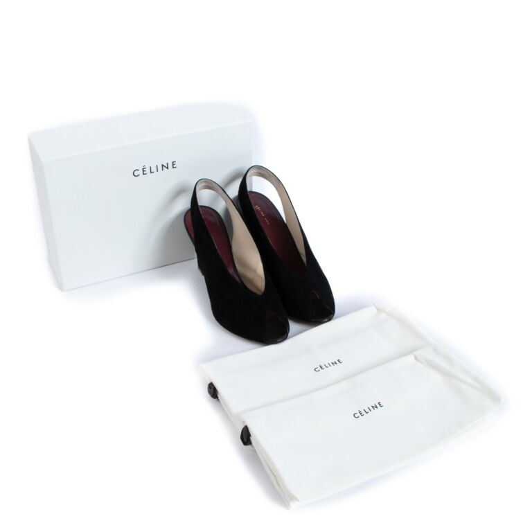 CÉLINE ブラックスエード ハイヒール 38 Celine Black Suede Wedge Slingback Sandal Heels - Size 38,5