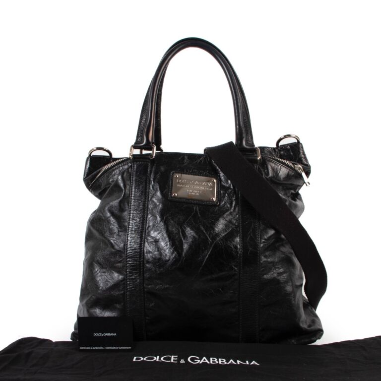 Dolce Gabbana Shiny Black Leather Shoulder Bag Labellov
