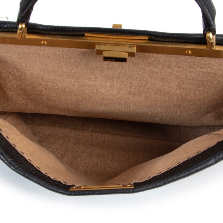 Fendi Black Selleria Leather Large Peekaboo Shoulder Bag