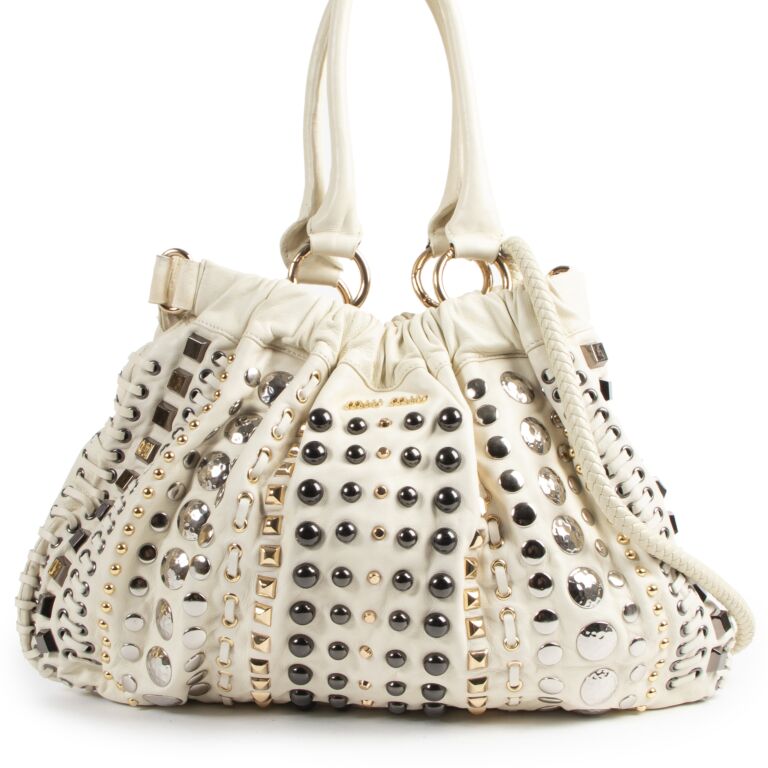 Miu Miu White Studded Leather Shoulder Bag Labellov Buy and Sell ...
