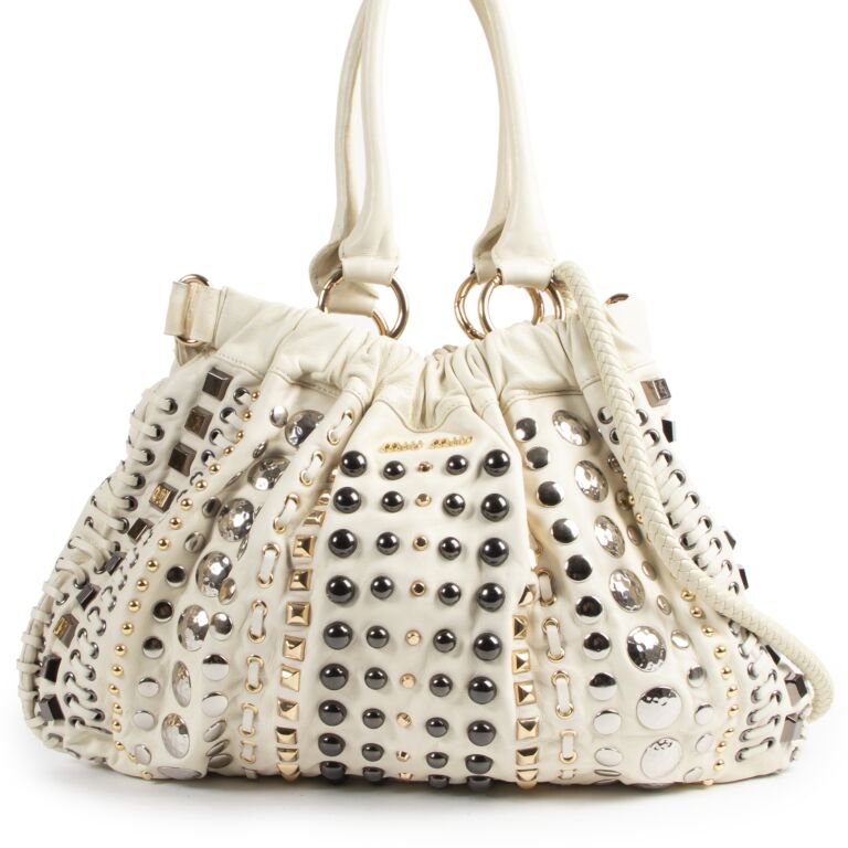 White studded handbag sales